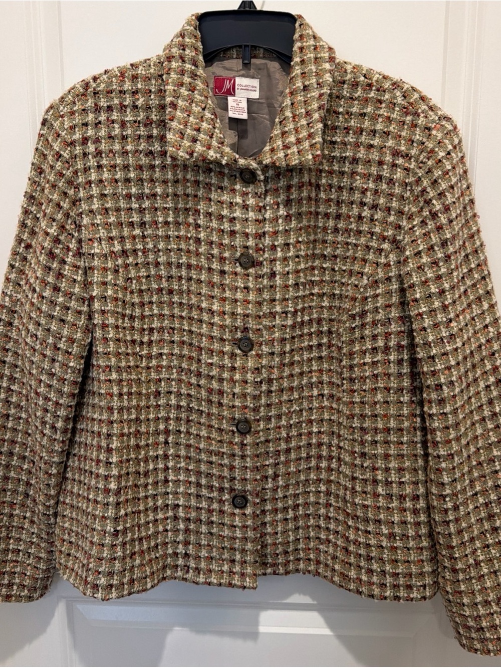 JM Collection Women's Tweed Button-Front Jacket in Multi-Color Houndstooth